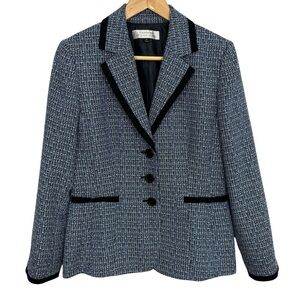 Tahari Soft Tweed Blazer Womens Sz 10 Blue Woven Suit Jacket Preppy Posh EUC
